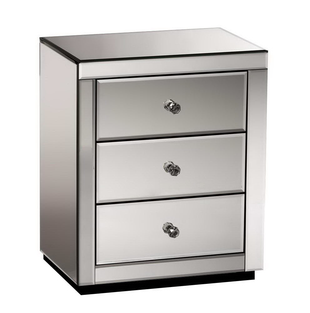Presia 3-Drawer Bedside Table Mirrored Smoky Grey
