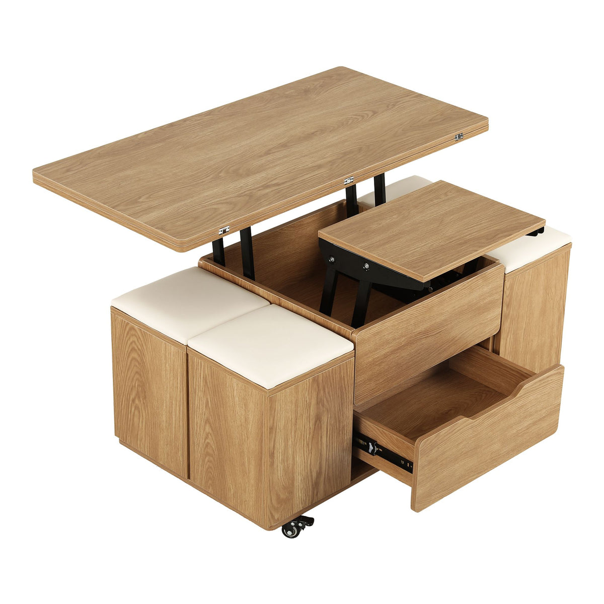Fittro 3-in-1 Lift-Top Coffee Table with 4 Chairs