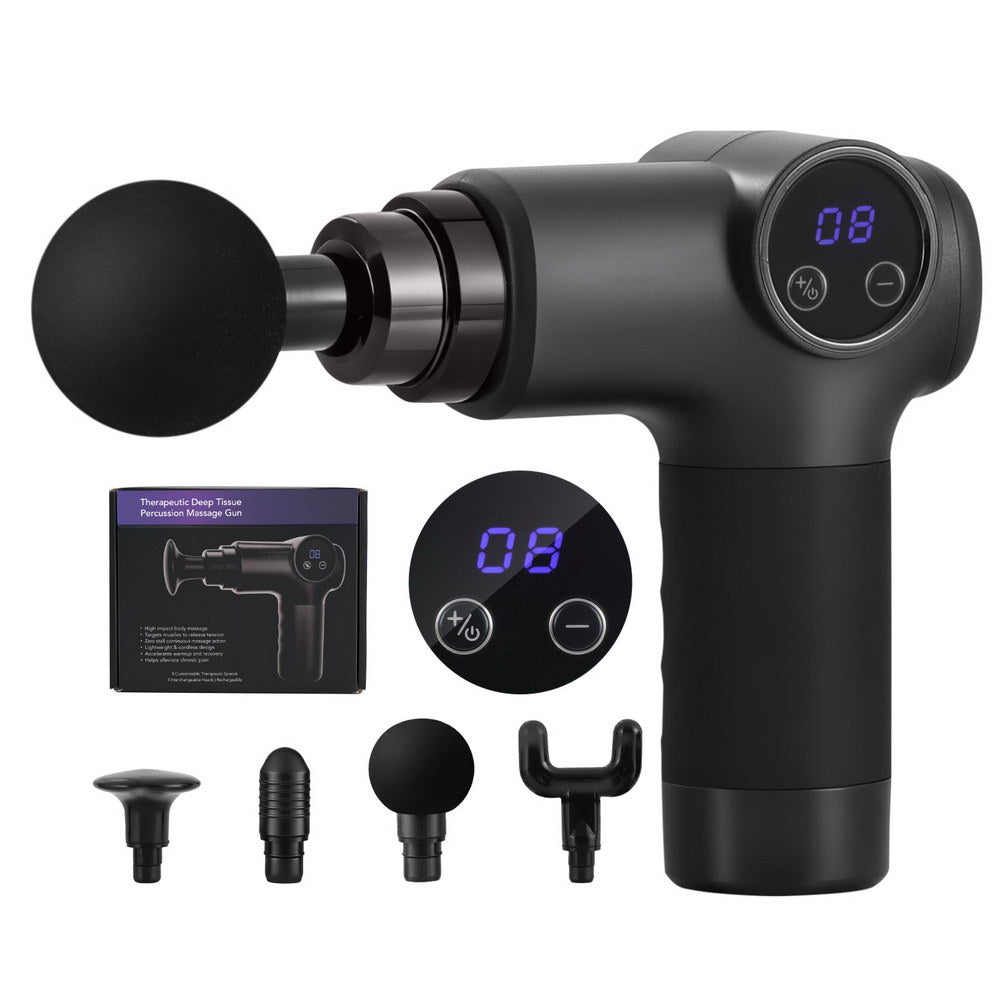 Everfit 8-Speed Black Massage Gun 4 Heads Rechargeable