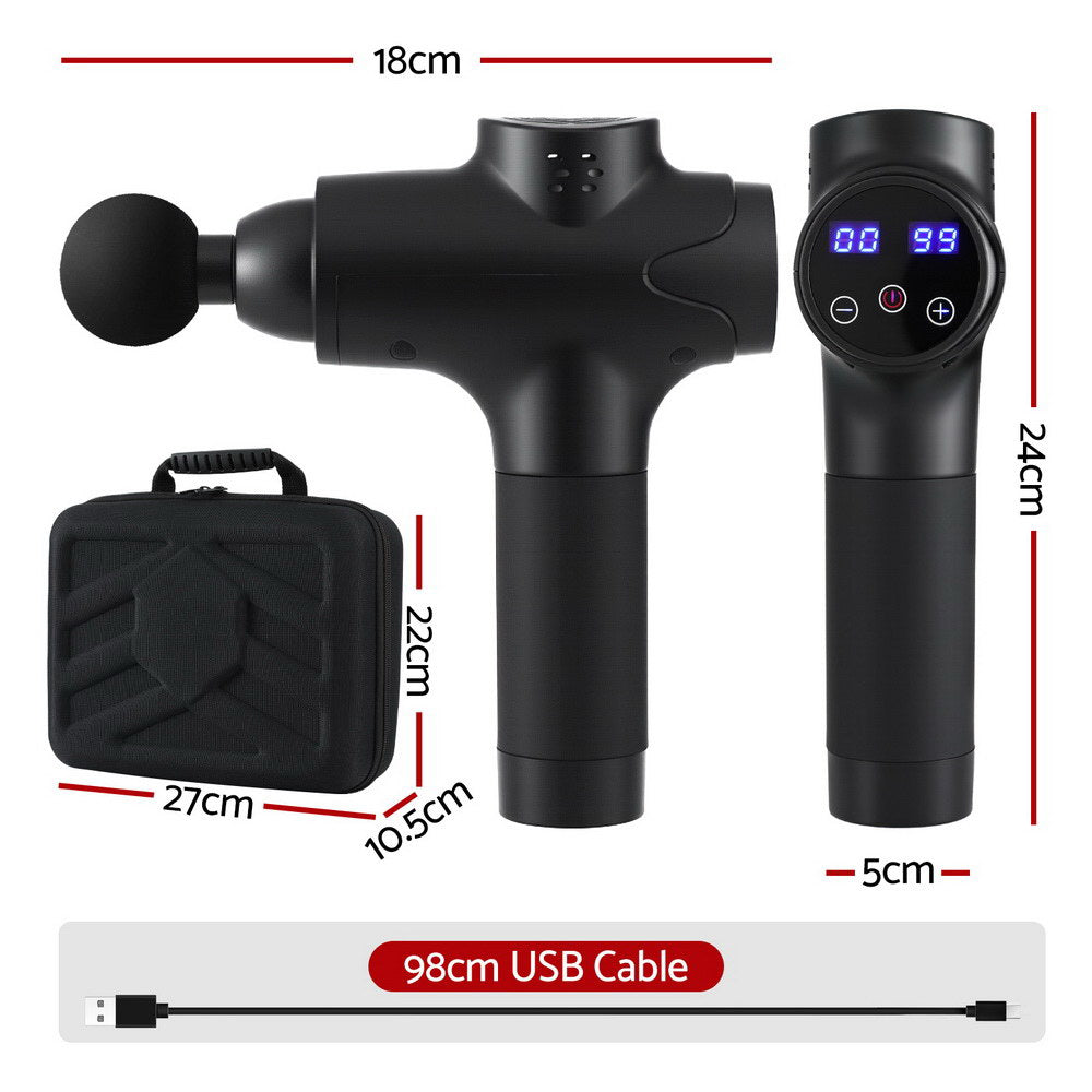 Everfit 30-Speed Rechargeable Massage Gun 8 Heads Black