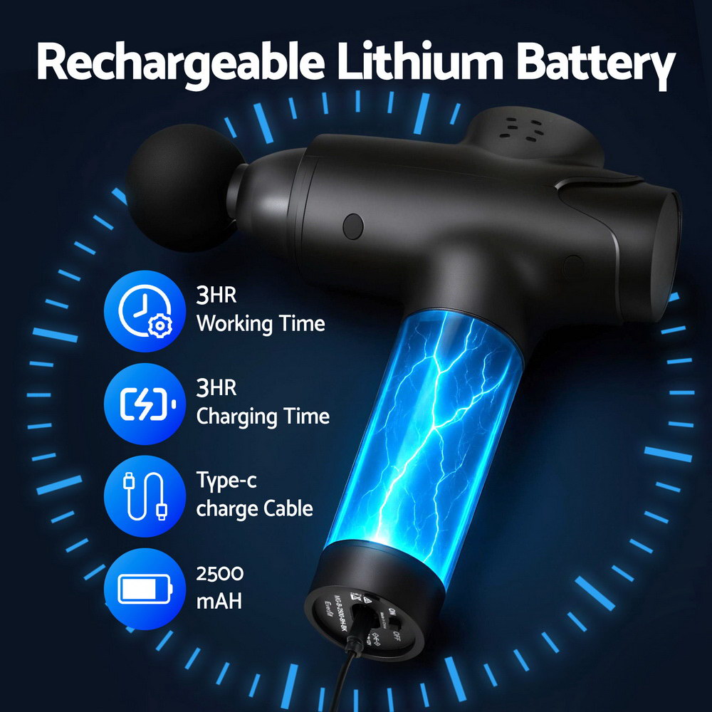 Everfit 30-Speed Rechargeable Massage Gun 8 Heads Black
