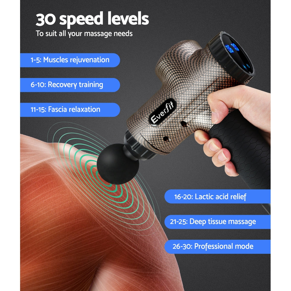 Everfit 6-Head Massage Gun Electric LCD Vibration Black & Gold
