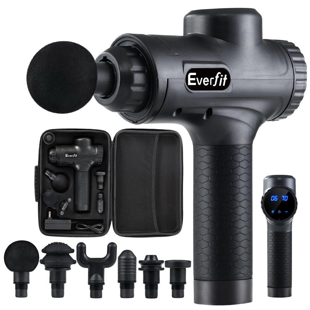 Everfit 30-Speed Massage Gun 6 Heads Chargeable Black