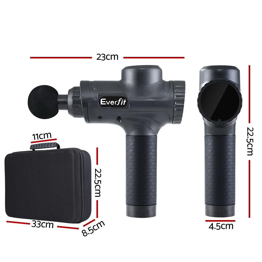 Everfit 30-Speed Massage Gun 6 Heads Chargeable Black