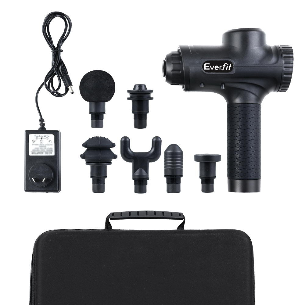 Everfit 30-Speed Massage Gun 6 Heads Chargeable Black