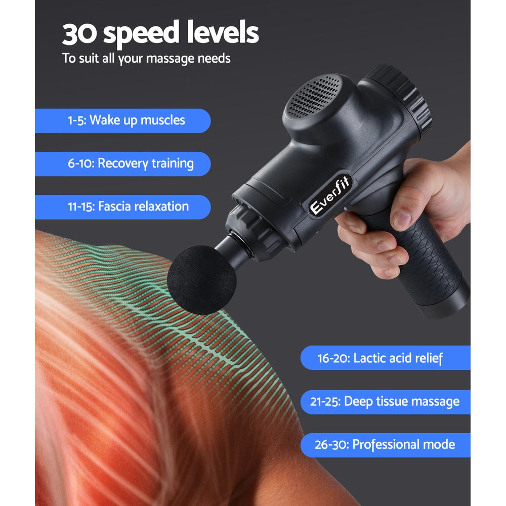 Everfit 30-Speed Massage Gun 6 Heads Chargeable Black