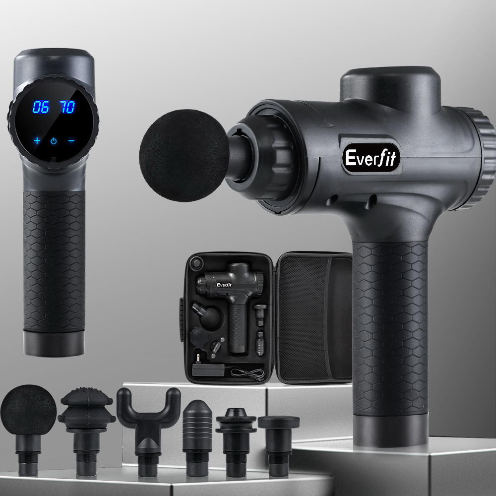 Everfit 30-Speed Massage Gun 6 Heads Chargeable Black