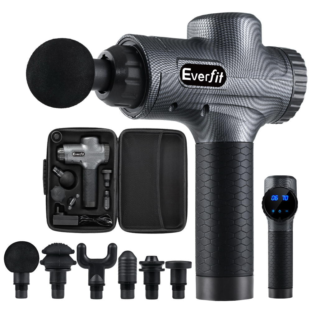 Everfit 30-Speed Massage Gun 6 Heads Chargeable Grey