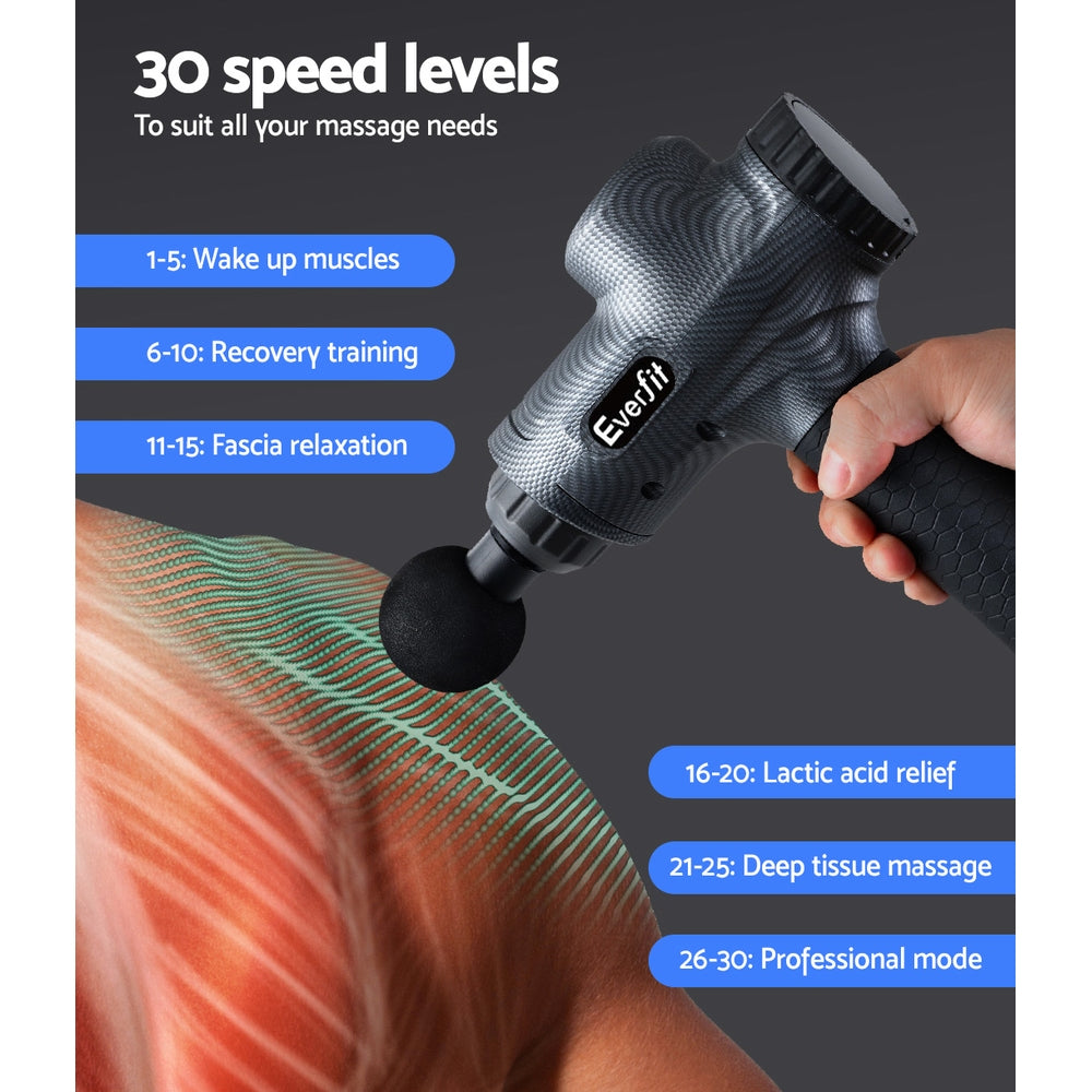 Everfit 30-Speed Massage Gun 6 Heads Chargeable Grey