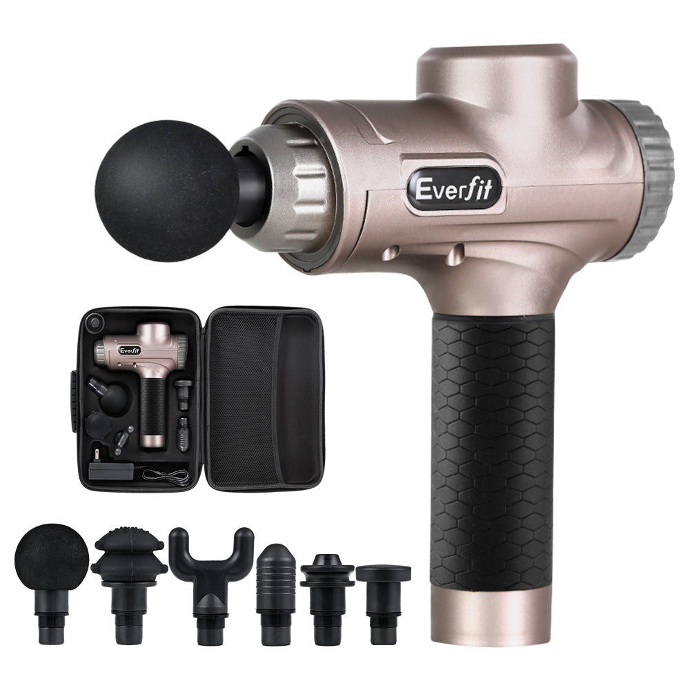 Everfit 30-Speed Massage Gun 6 Heads Vibration Muscle Massager Gold