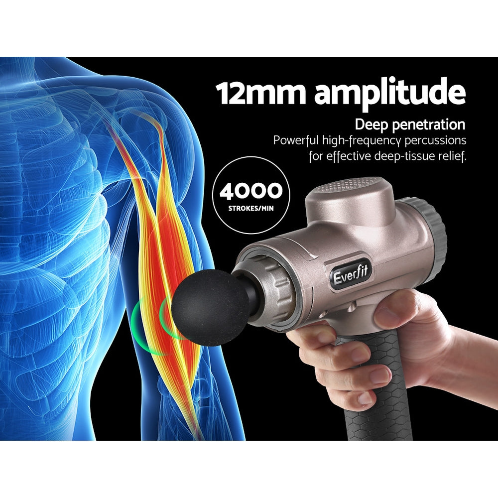 Everfit 30-Speed Massage Gun 6 Heads Vibration Muscle Massager Gold