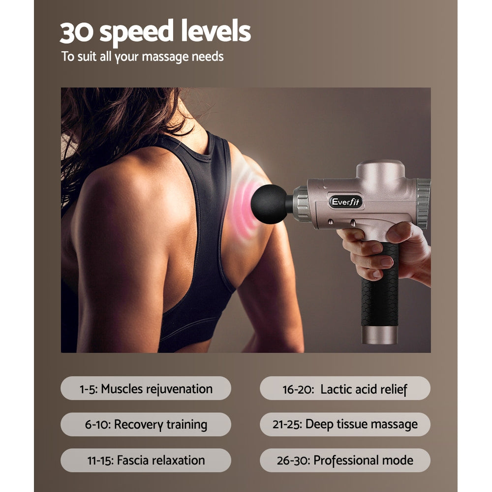 Everfit 30-Speed Massage Gun 6 Heads Vibration Muscle Massager Gold