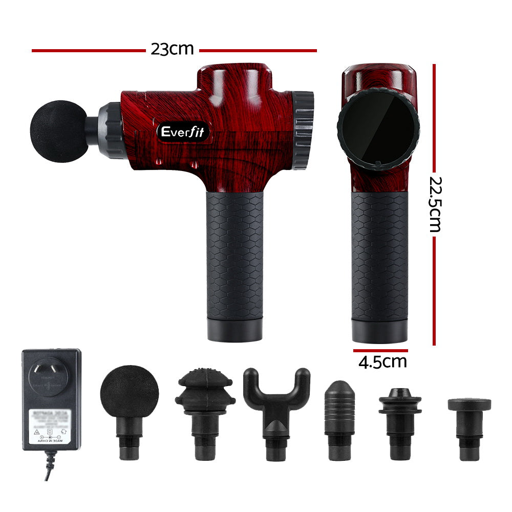 Everfit 30-Speed Percussion Massage Gun 6 Heads Rechargeable Red
