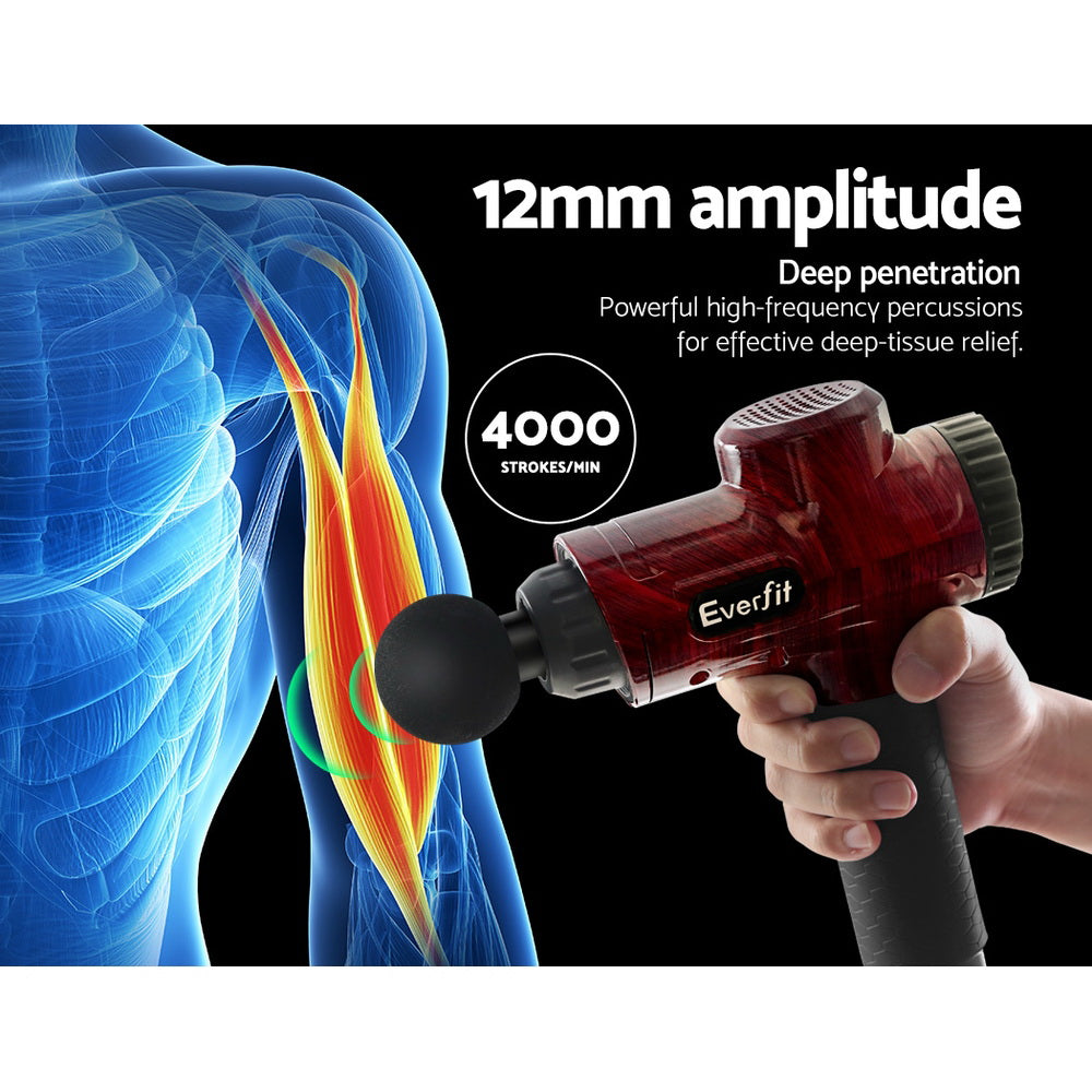 Everfit 30-Speed Percussion Massage Gun 6 Heads Rechargeable Red