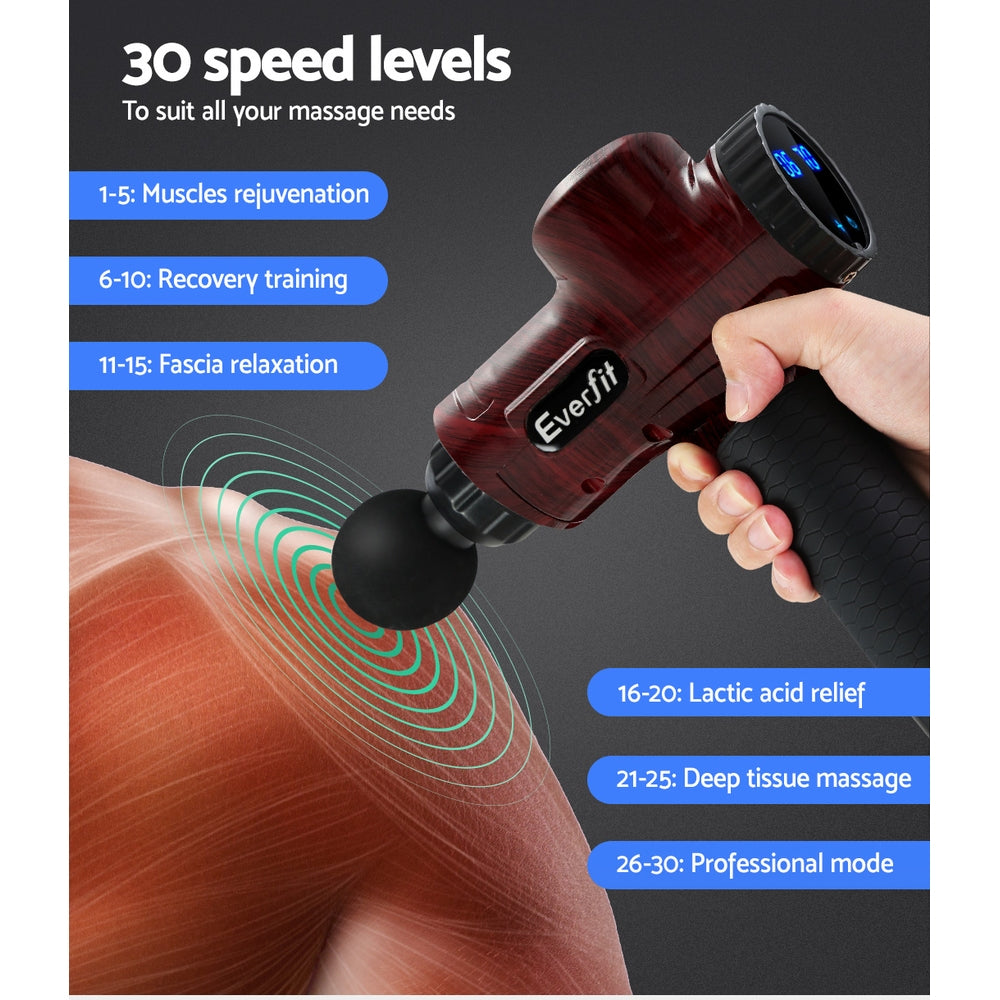 Everfit 30-Speed Percussion Massage Gun 6 Heads Rechargeable Red
