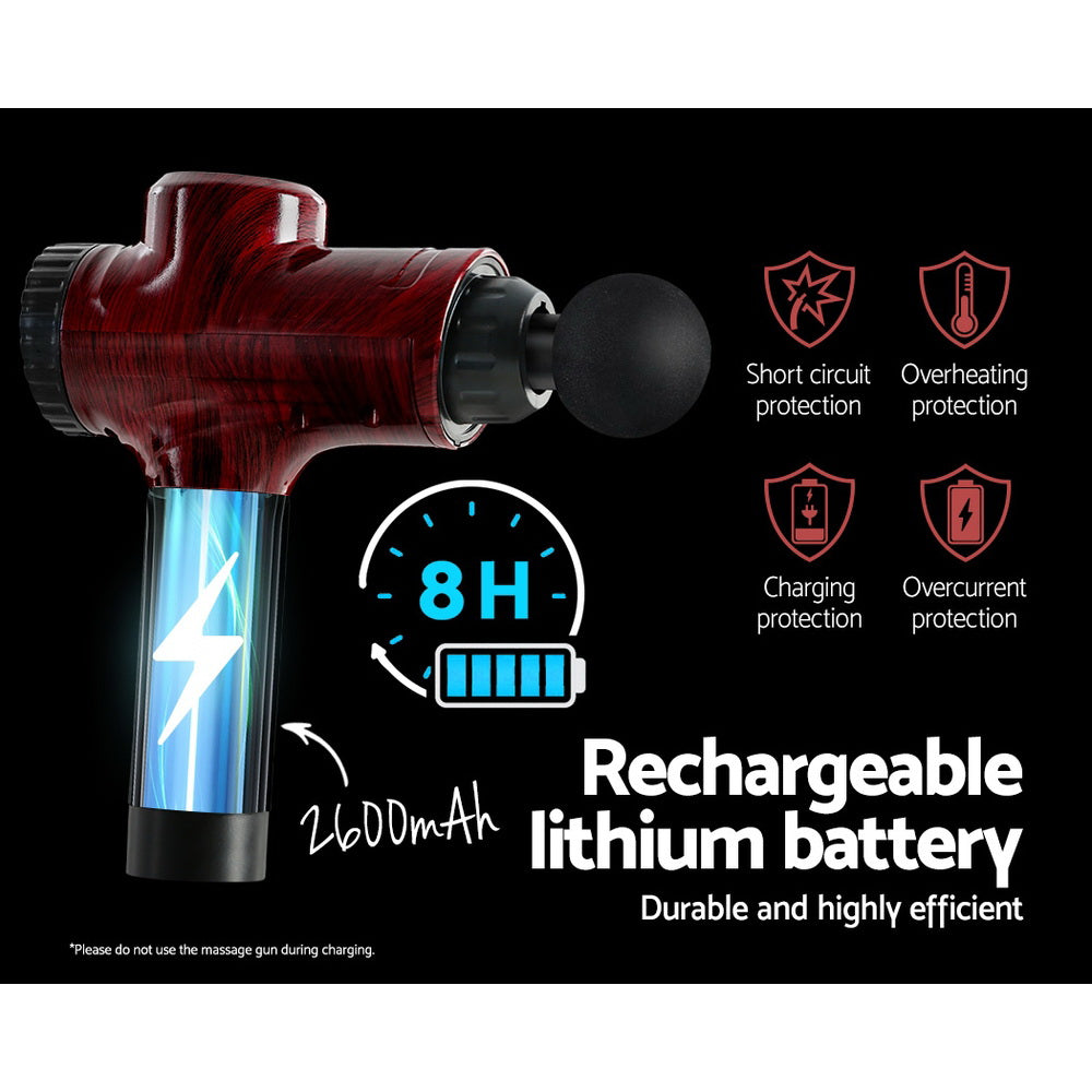 Everfit 30-Speed Percussion Massage Gun 6 Heads Rechargeable Red