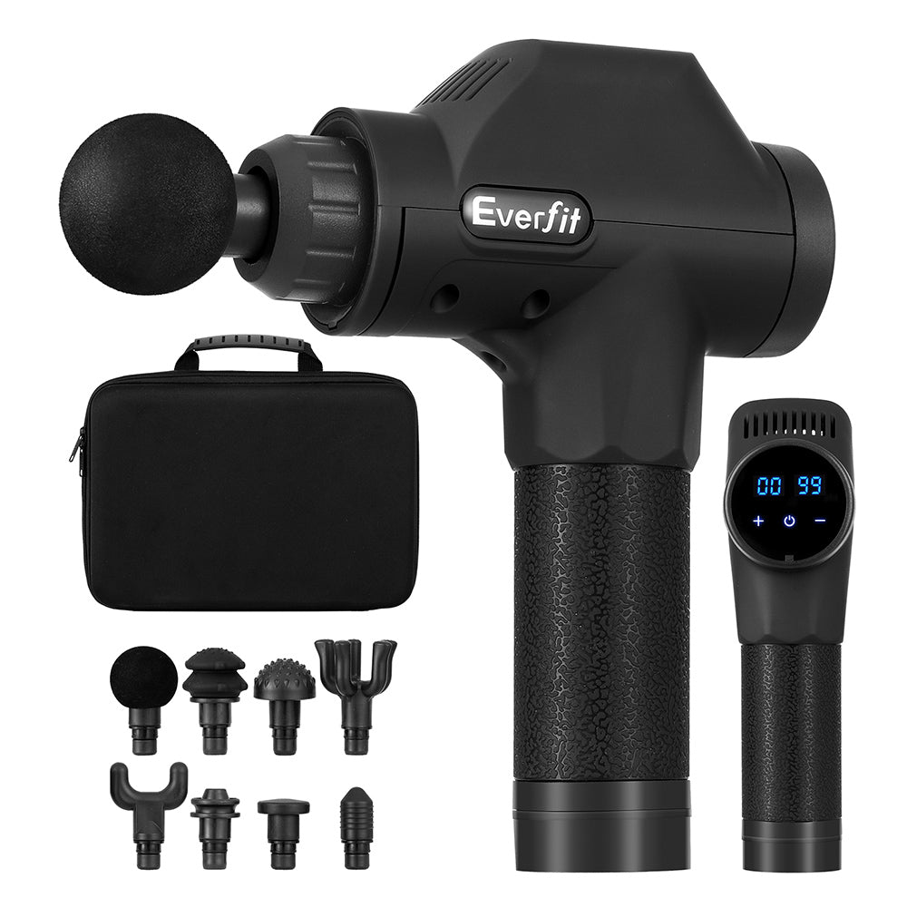 Everfit 30-Speed Massage Gun 8 Heads Rechargeable Black