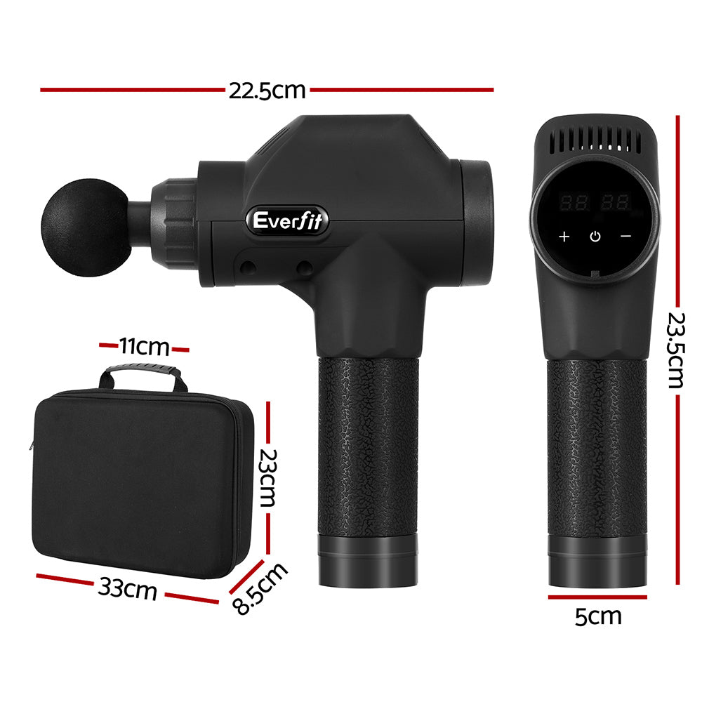 Everfit 30-Speed Massage Gun 8 Heads Rechargeable Black