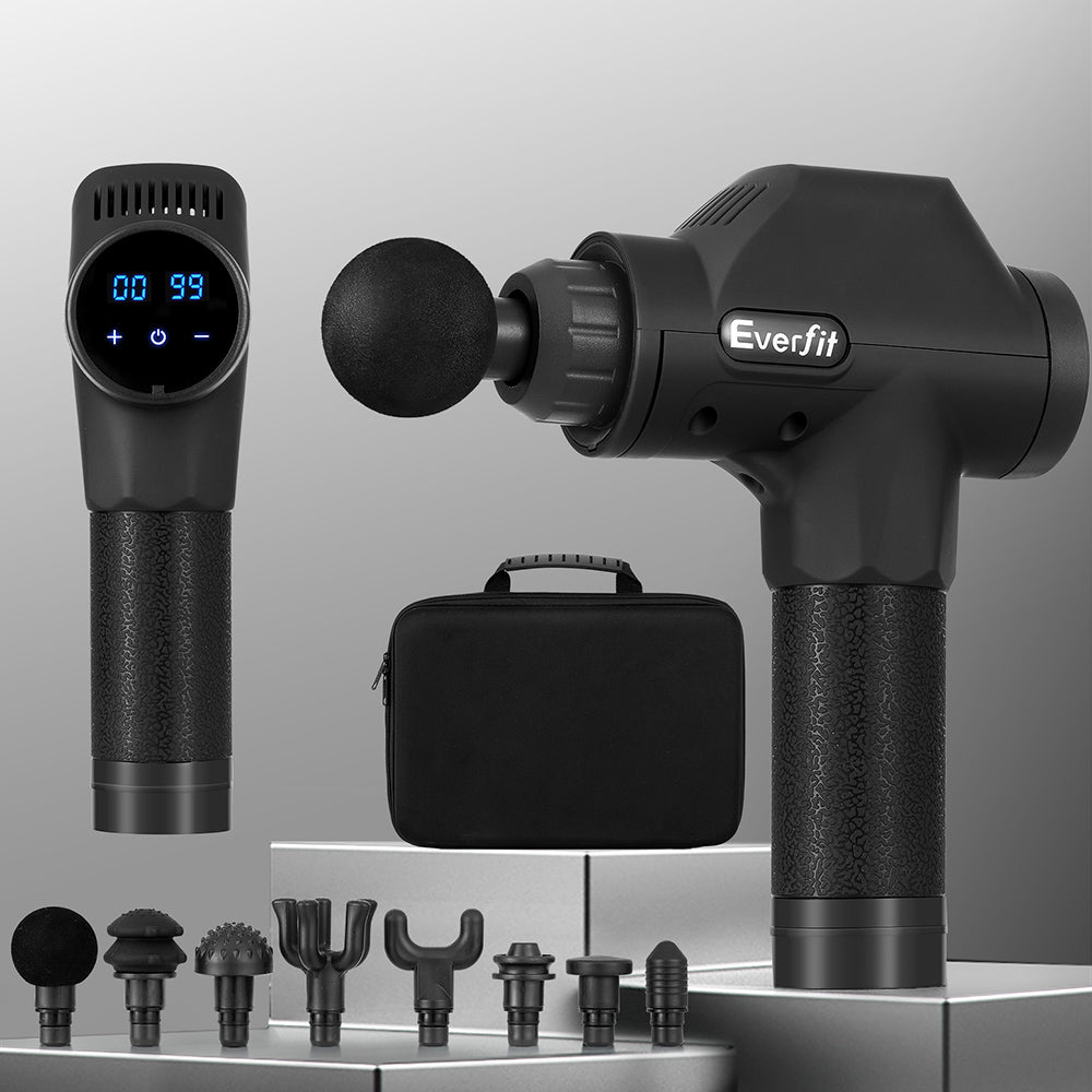 Everfit 30-Speed Massage Gun 8 Heads Rechargeable Black