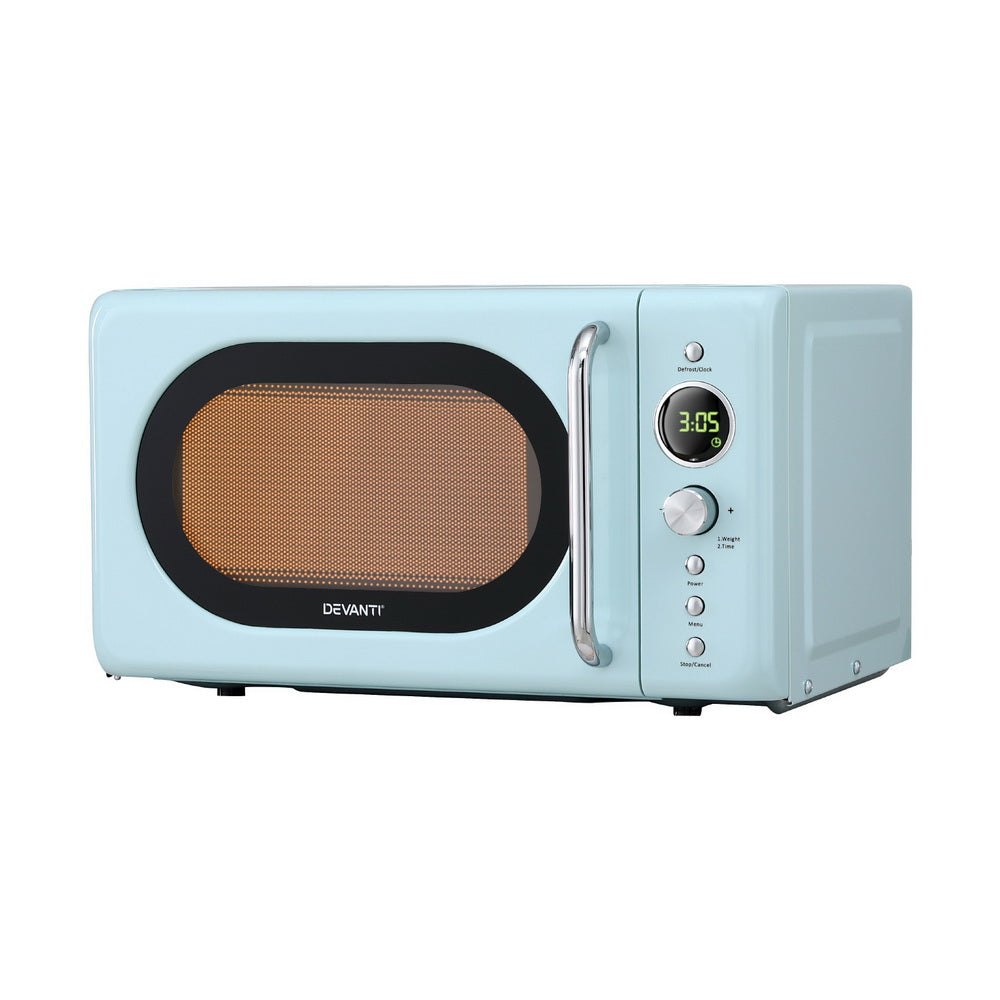 Devanti 20L Microwave Oven with Pull Door 800W Blue