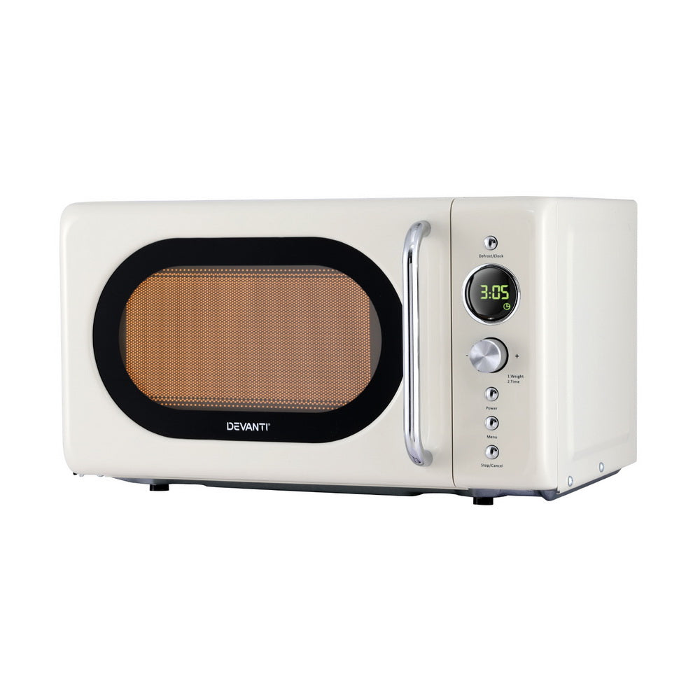 Devanti 20L Microwave Oven 700W Cream with Pull Door
