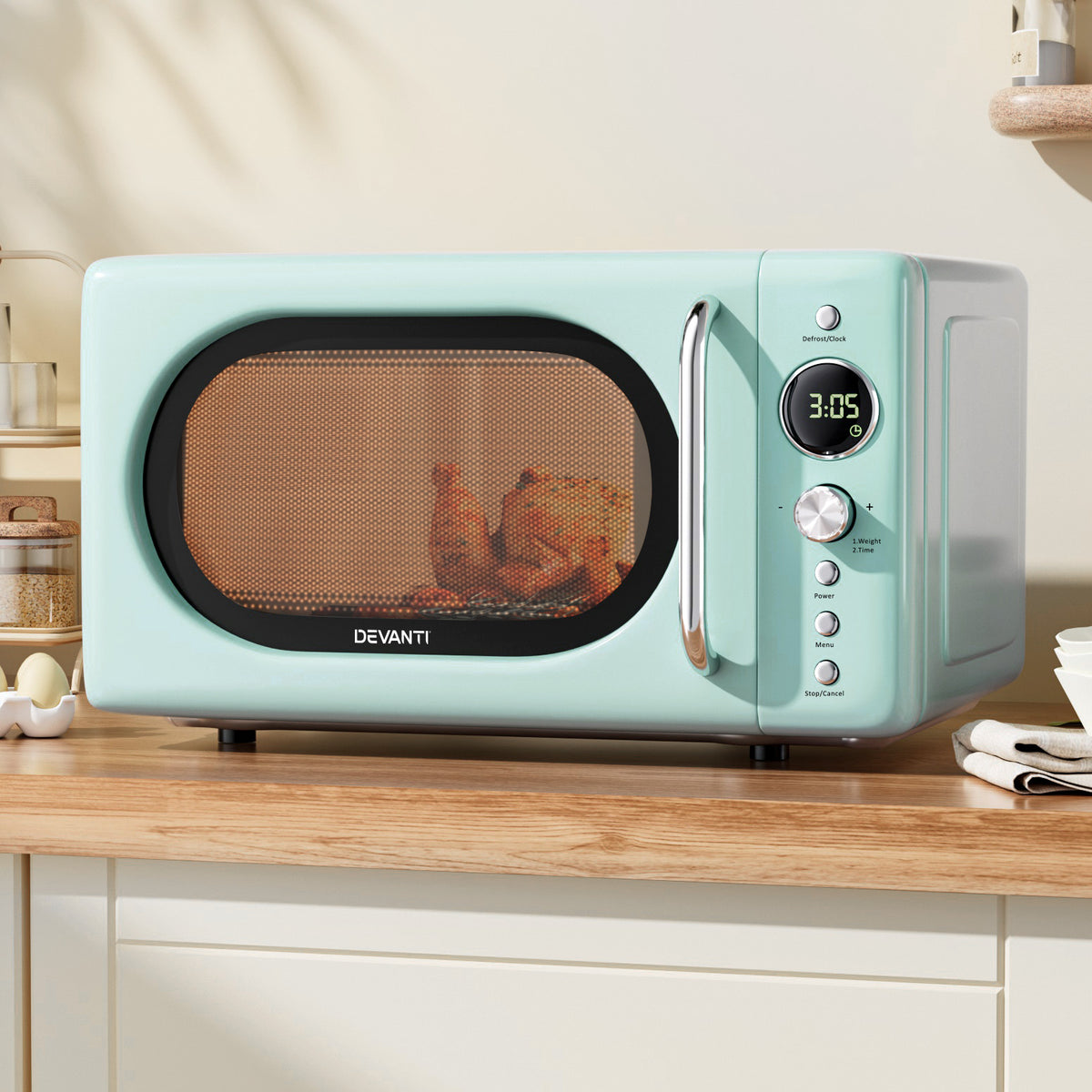 Devanti 20L Microwave Oven 700W Green with Glass Turntable