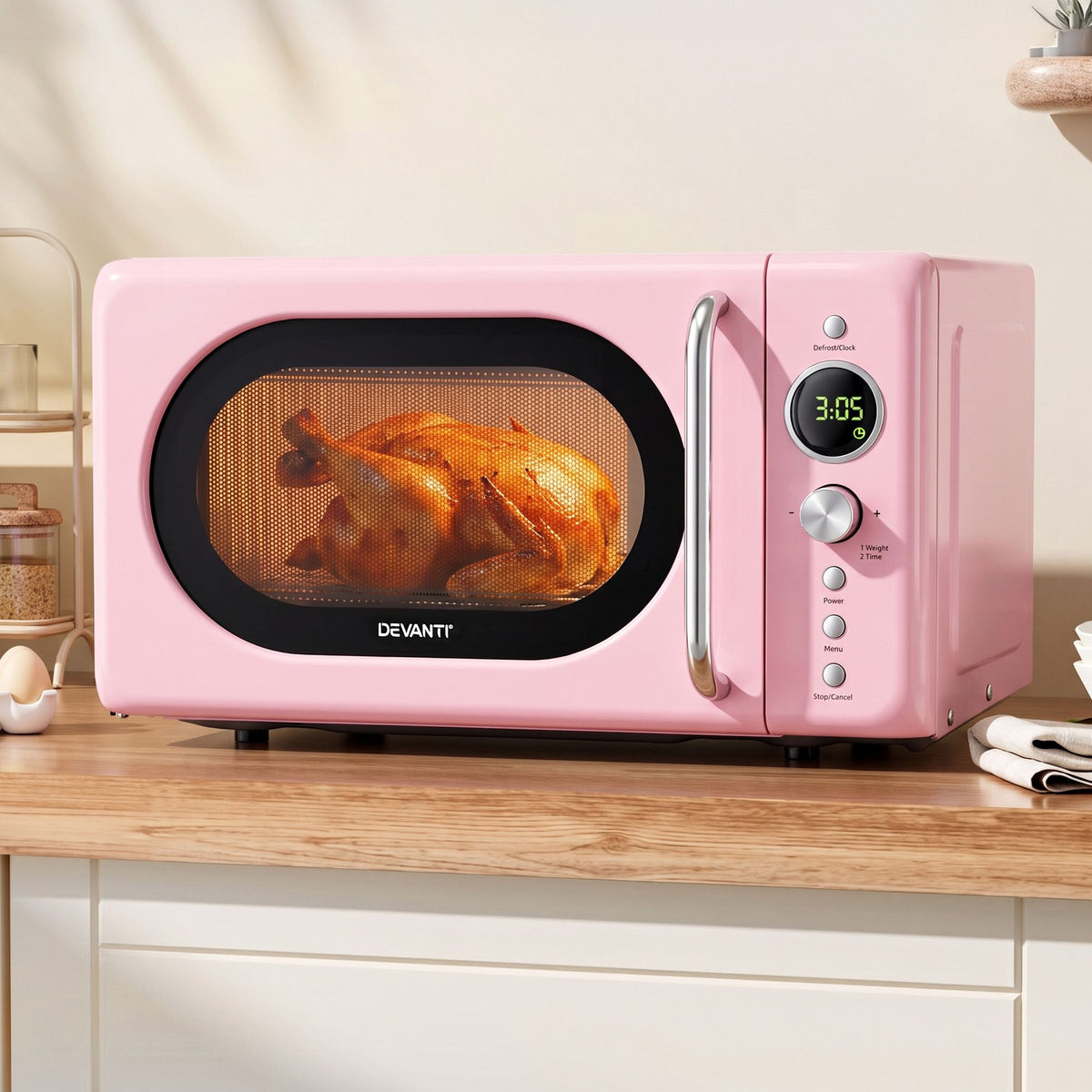 Devanti 20L Digital Microwave Oven 700W 6 Power Levels Pink