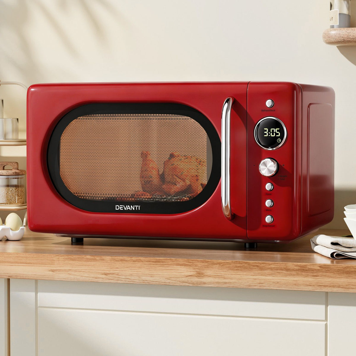 Devanti 20L Microwave Oven 700W Red with Glass Turntable
