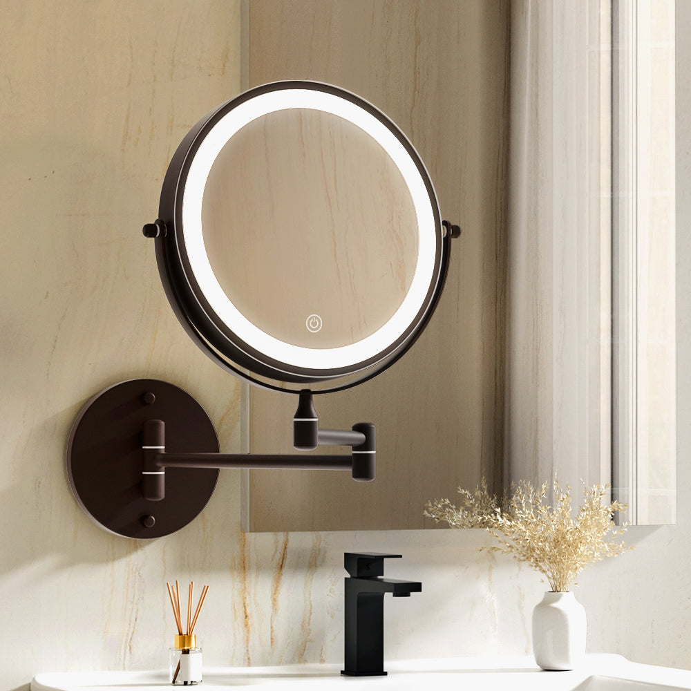 Embellir Extendable Makeup Mirror 10X Magnifying Double-Sided LED Brown