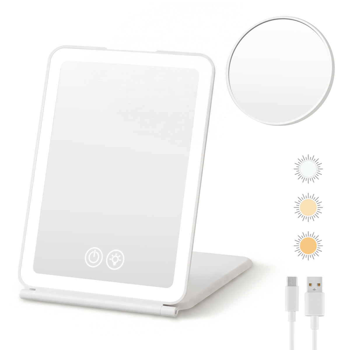 Embellir Portable Travel Makeup Mirror with Lights 10x Magnifier White