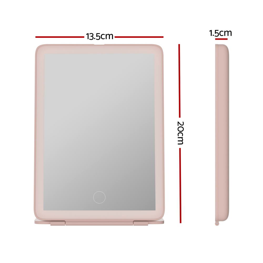 Embellir Portable Makeup Mirror LED Light Foldable Travel Pink