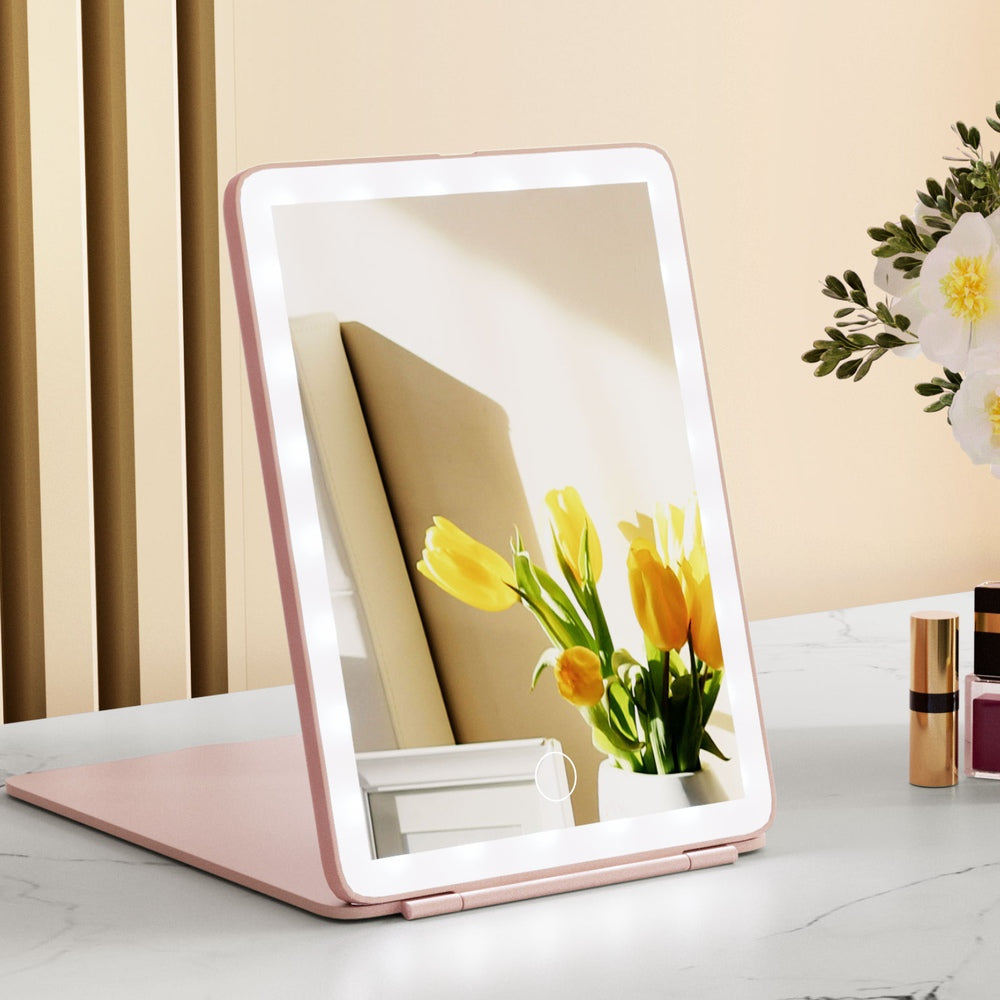 Embellir Portable Makeup Mirror LED Light Foldable Travel Pink