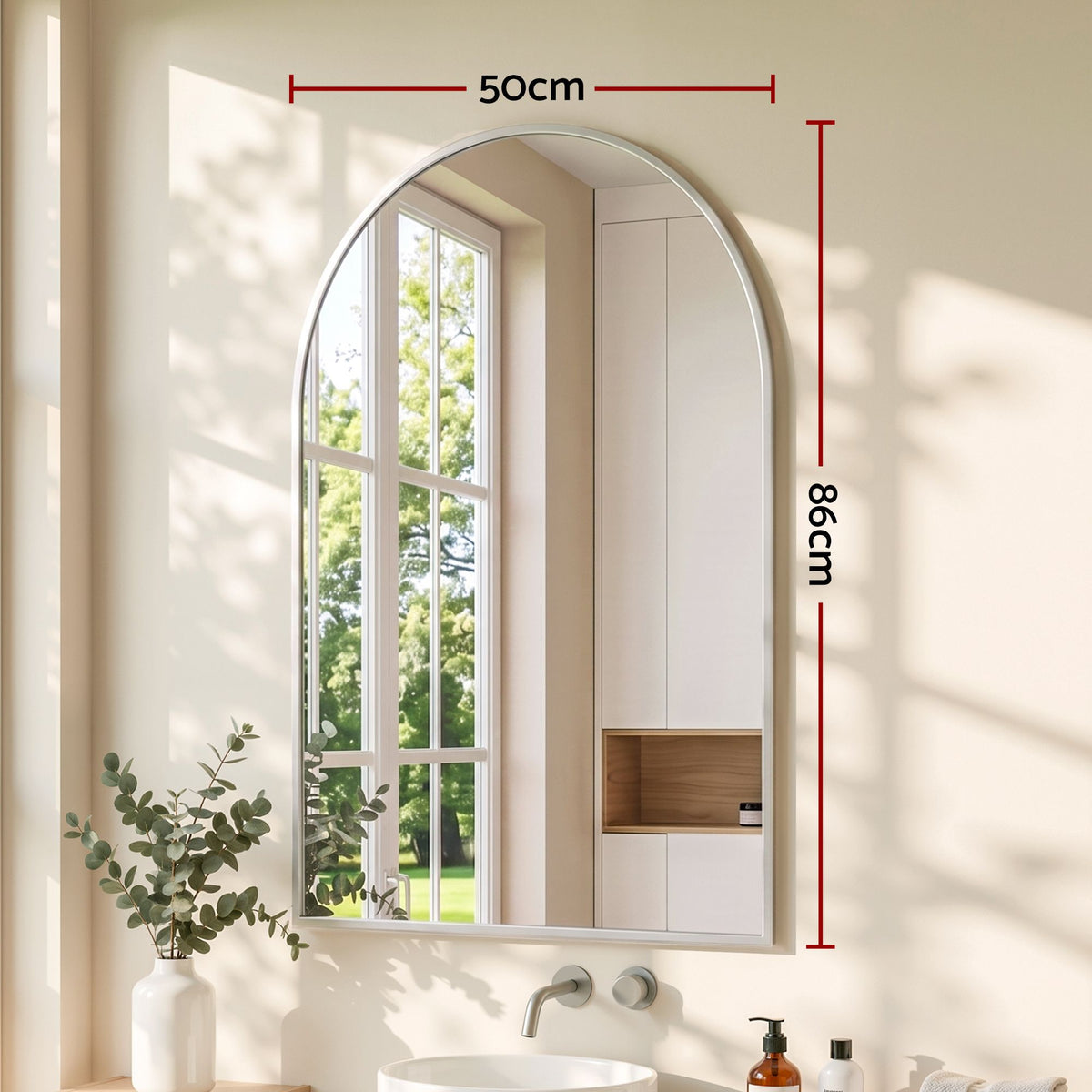 Embellir Arch Wall Mirror Silver Frame 86x50cm Bathroom Vanity Mirror