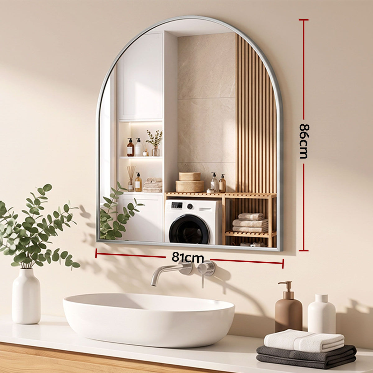 Embellir Arch Wall Mirror Silver Frame 86x81cm Bathroom Vanity