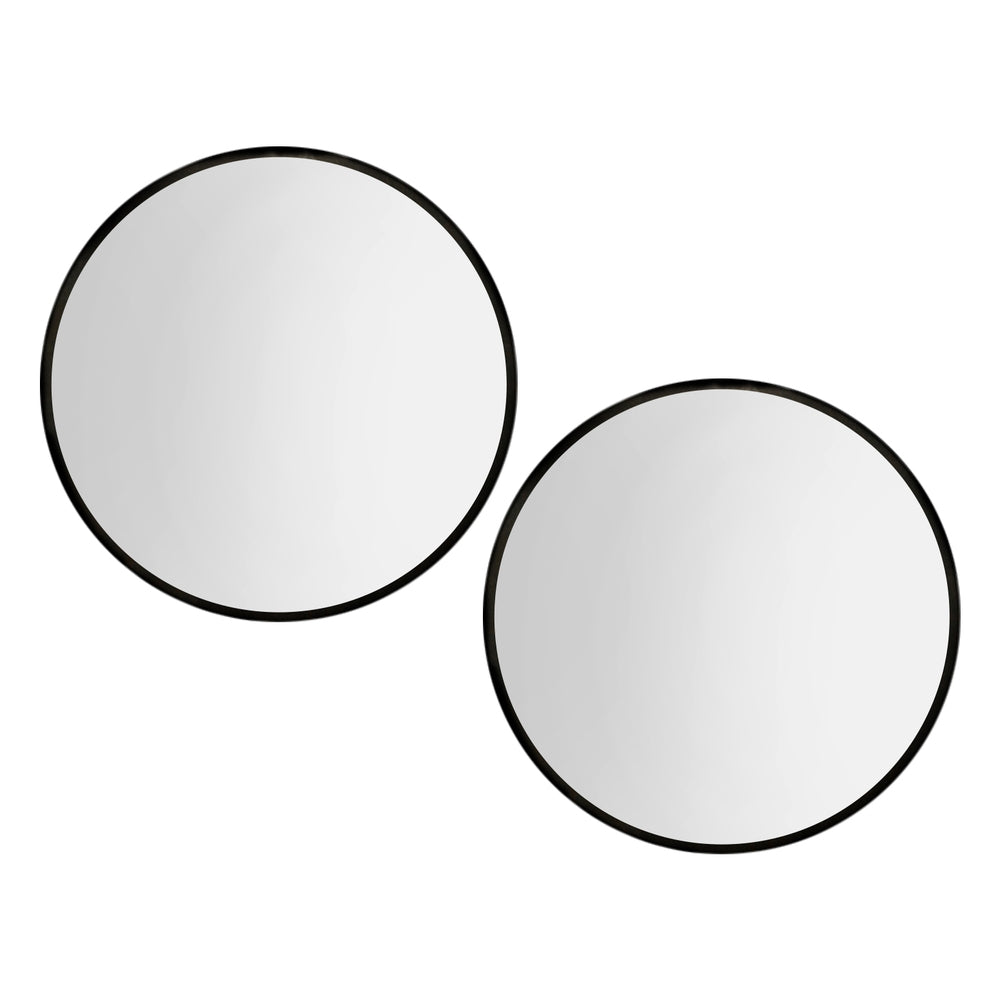 Embellir 90cm Round Wall Mirror Black Framed Set of 2