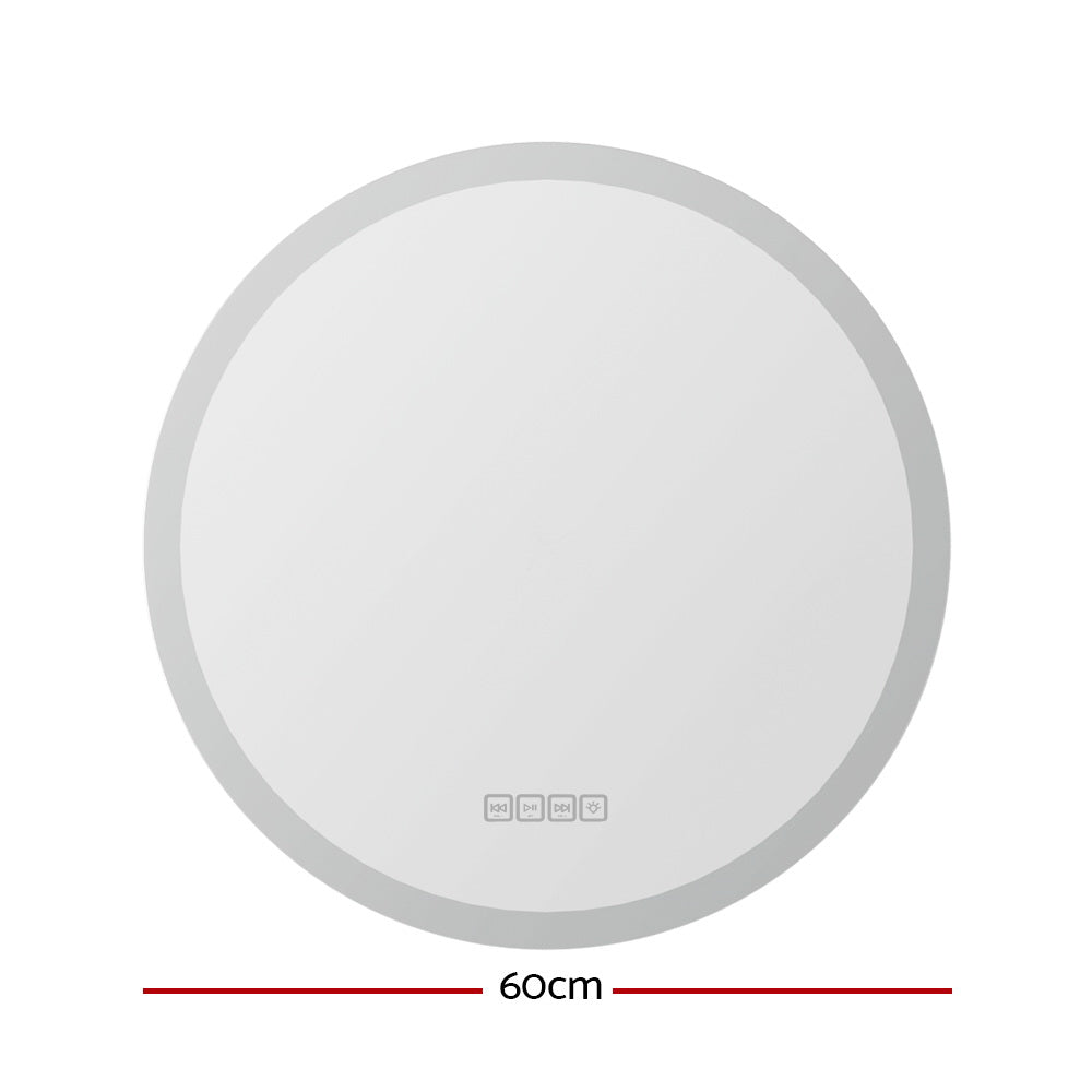 Embellir 60cm Round LED Wall Mirror Bluetooth Speaker Anti-Fog Bathroom Decor