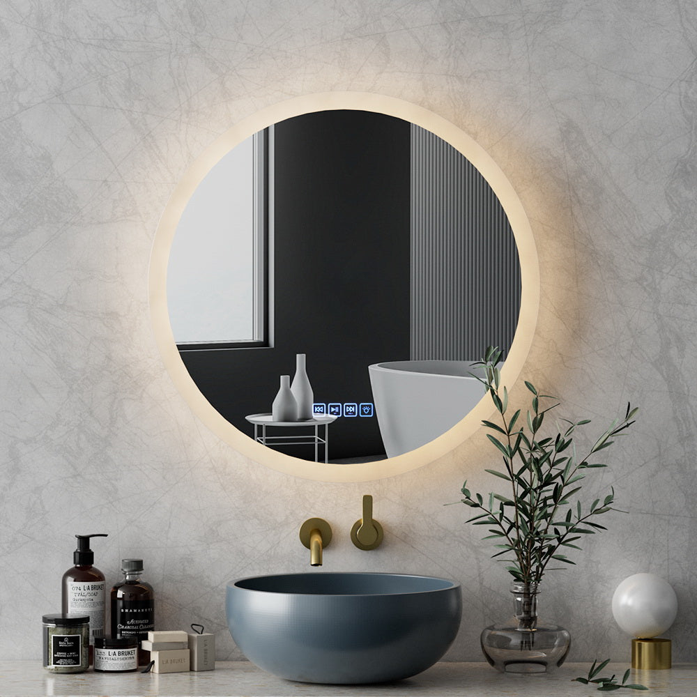 Embellir 60cm Round LED Wall Mirror Bluetooth Speaker Anti-Fog Bathroom Decor