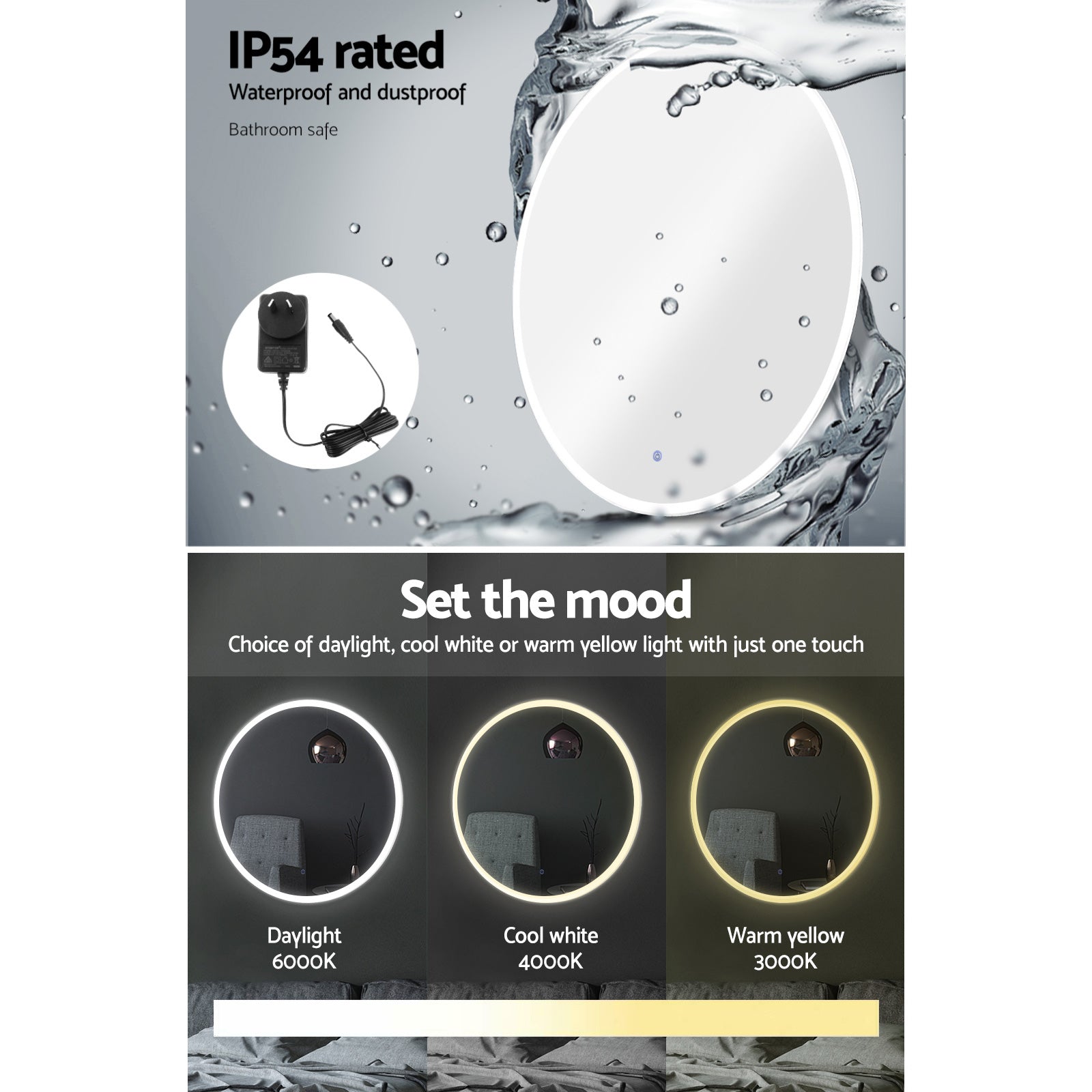 Embellir 80cm Round LED Wall Mirror Anti-Fog Bathroom Vanity (Set of 2)