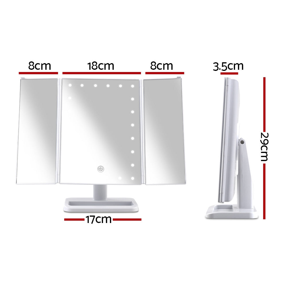 Embellir Tri-fold LED Makeup Mirror 24cm Dimmable with Storage