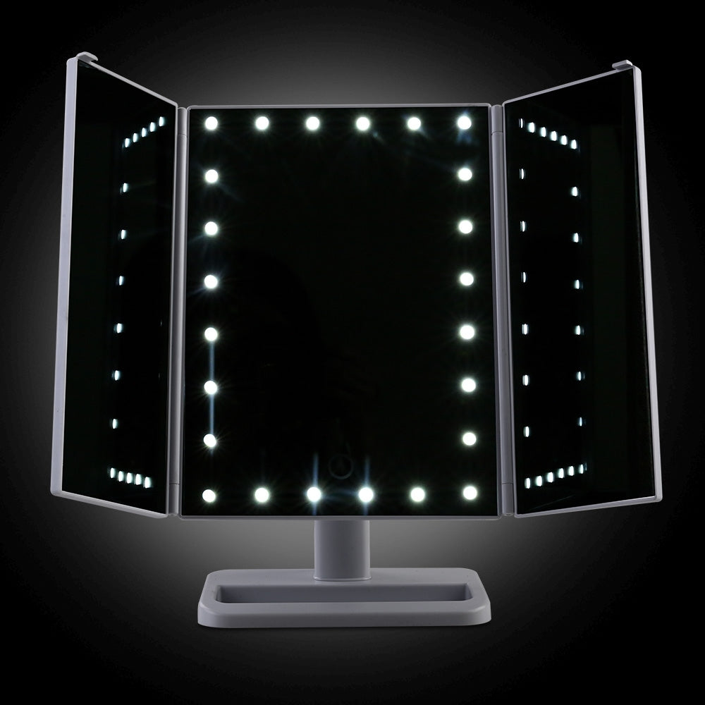 Embellir Tri-fold LED Makeup Mirror 24cm Dimmable with Storage