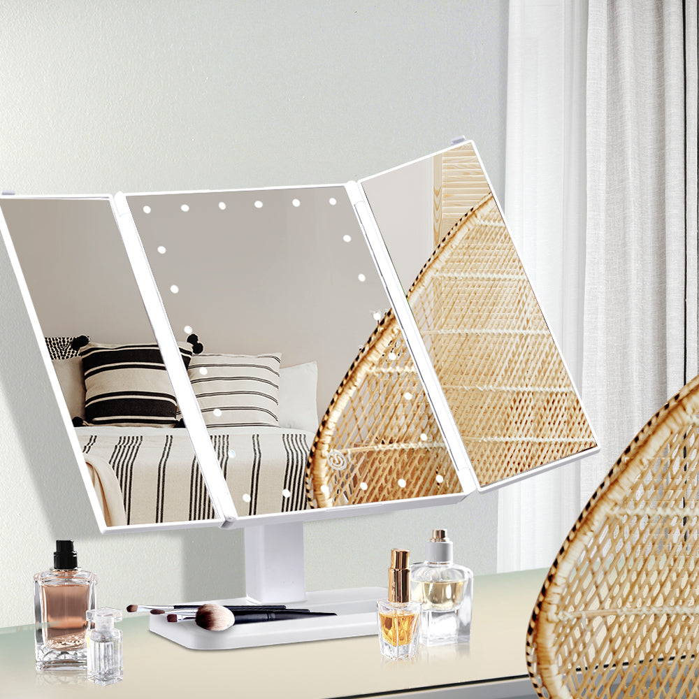 Embellir Tri-fold LED Makeup Mirror 24cm Dimmable with Storage