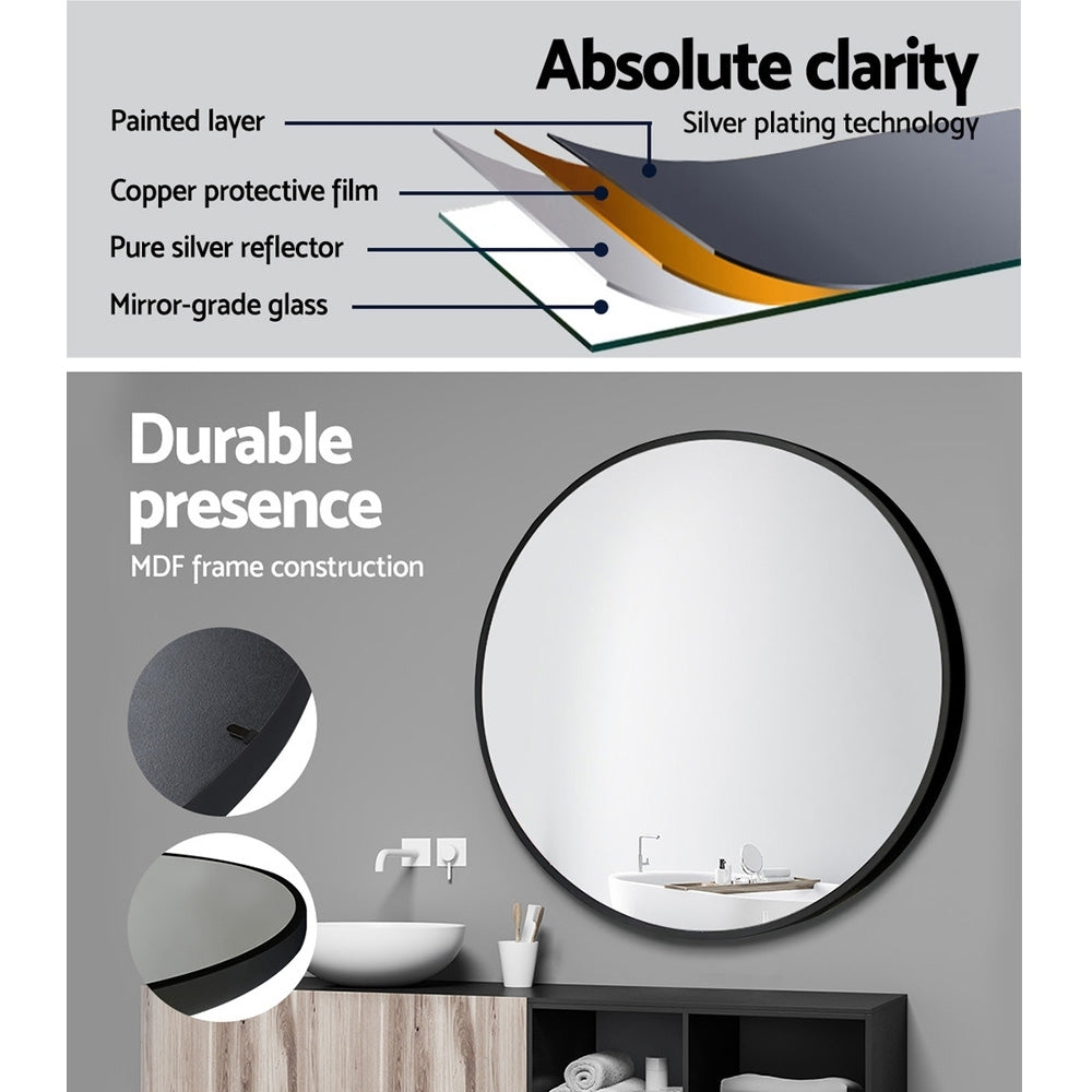 Embellir 70cm Round Wall Mirror Black Framed Bathroom Decor