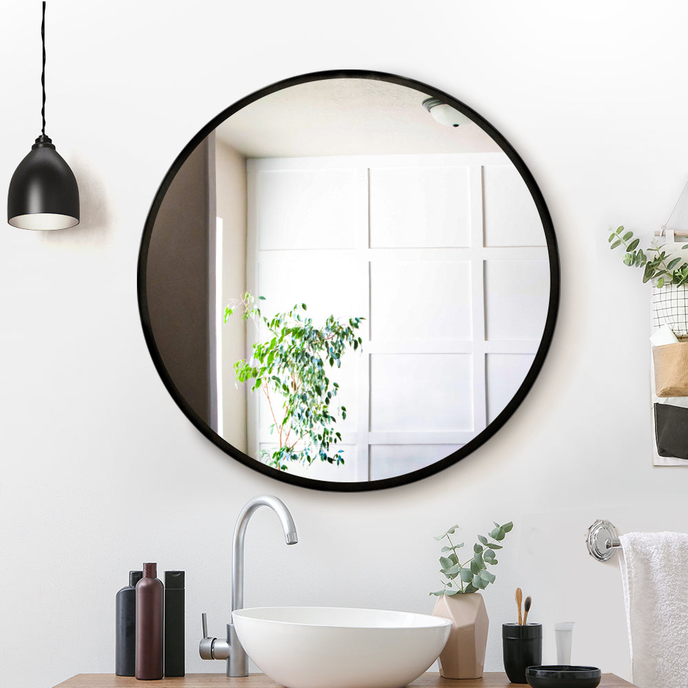 Embellir 70cm Round Wall Mirror Black Framed Bathroom Decor