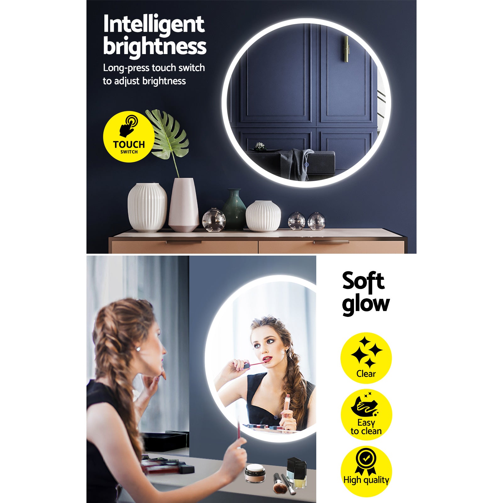 Embellir 90cm Round LED Wall Mirror Anti-Fog Touch Control