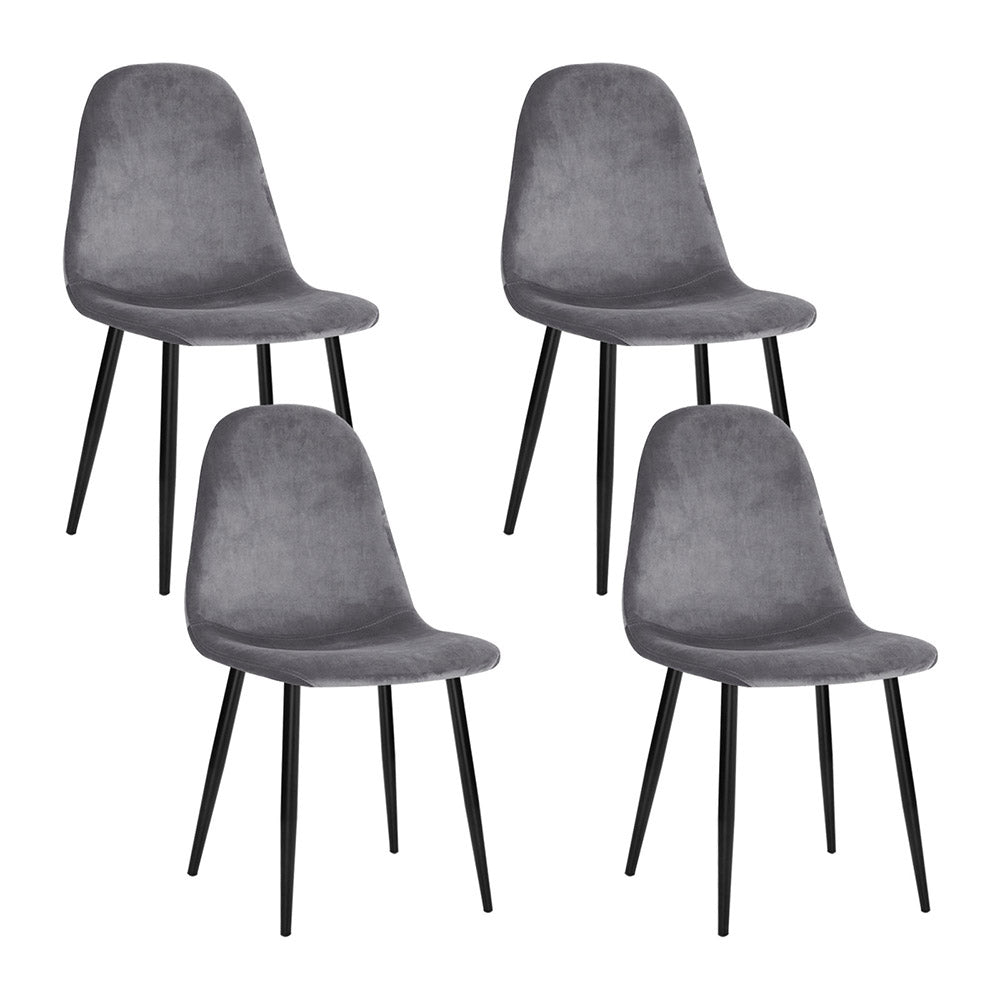 Velvet Dining Chairs Set of 4 Curved Slope Dark Grey
