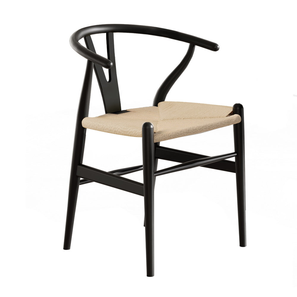 Wishbone Dining Chair Rubberwood Rattan Black