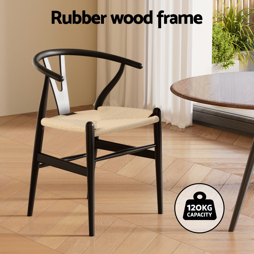 Wishbone Dining Chair Rubberwood Rattan Black