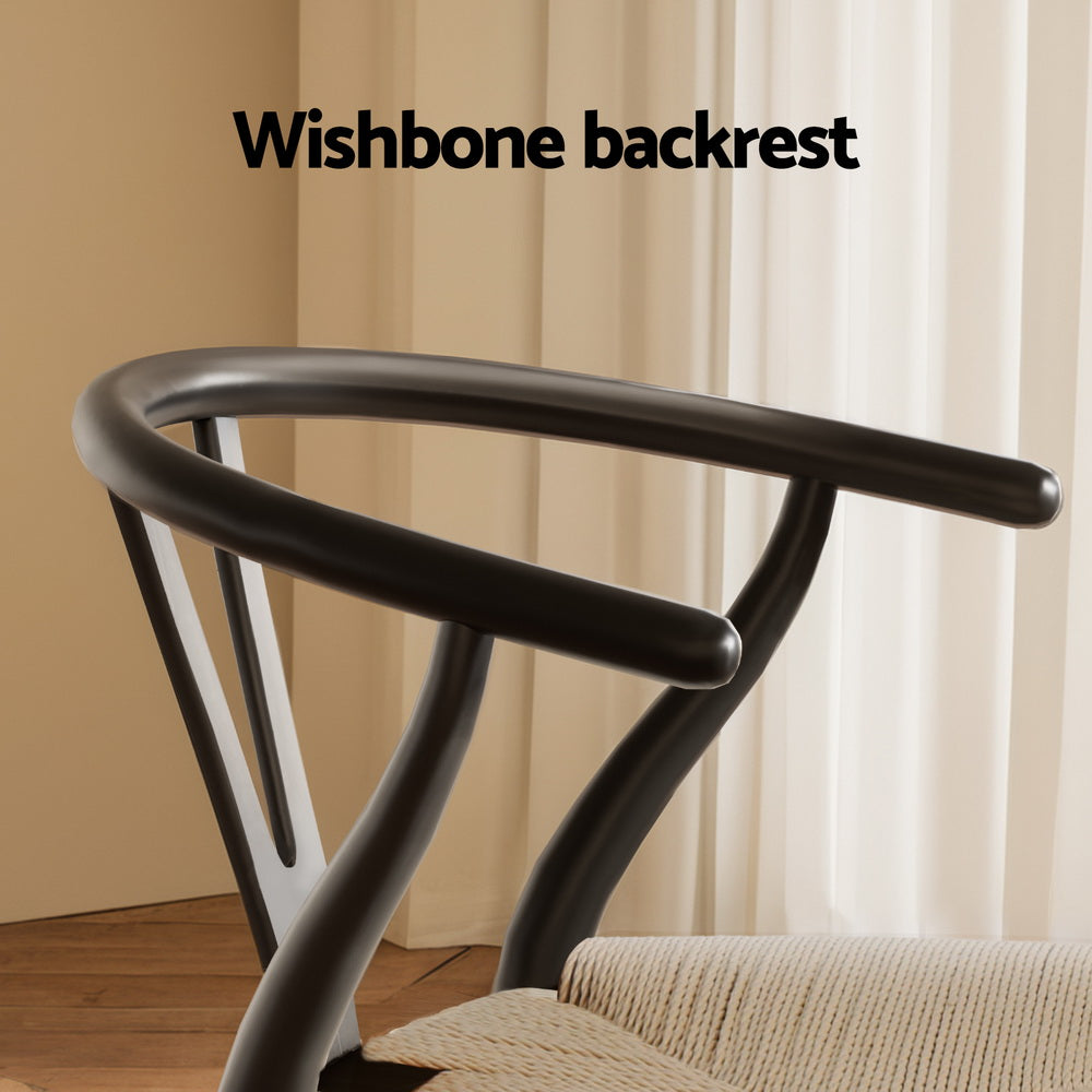 Wishbone Dining Chair Rubberwood Rattan Black