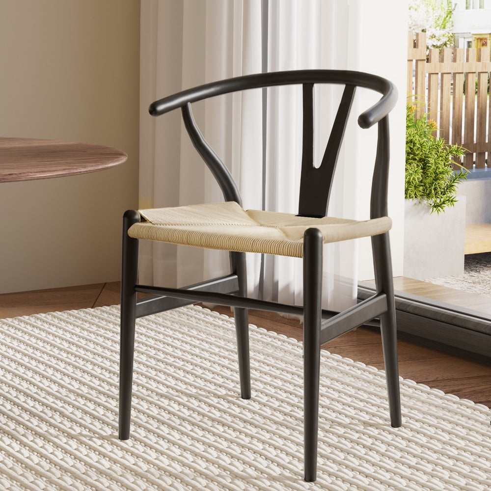 Wishbone Dining Chair Rubberwood Rattan Black