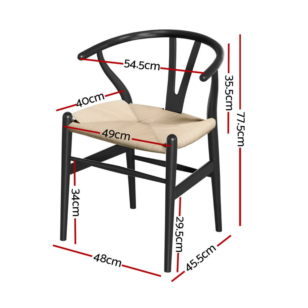 Wishbone Dining Chairs Set of 2 Black Rattan Wood